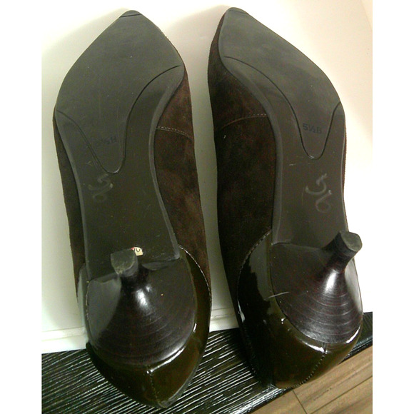Talbots Women's Kitten Heel Suede Pumps Pointed Toe & Patent Leather Brown 5 1/2 - Picture 7 of 7